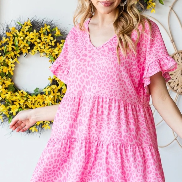 Heimish Full Size Leopard Ruffle Trim Short Sleeve Top - Picture 5 of 14